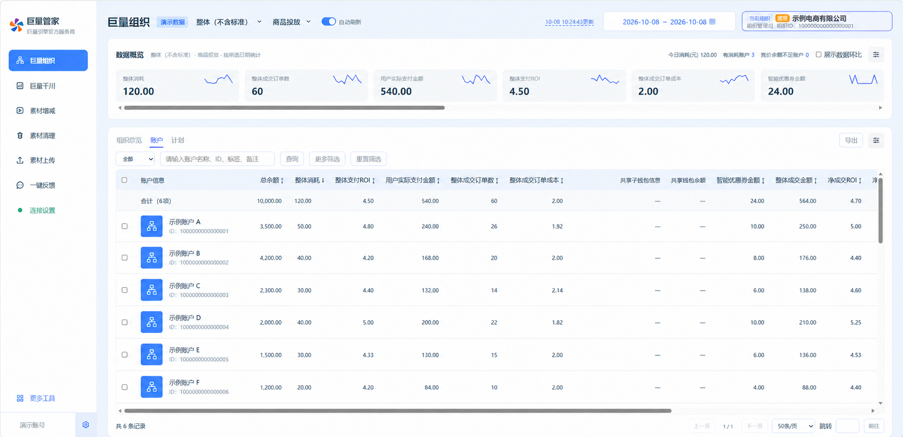 巨量组织工作台演示截图